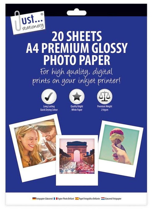 JUST STATIONERY A4 PREMIUM GLOSSY PHOTO PAPER 20/PK. T5906
