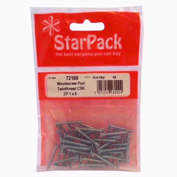 Twinthread Woodscrew 6x1 Inch - STAR PACK 48 POZI CSK
