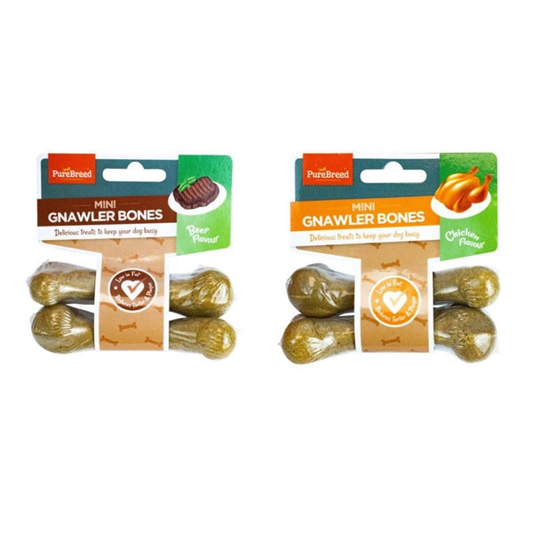 PURE BREED CHICKEN FLAVOUR MINI GNAWLER BONES 2/PK 80GM. OL323614