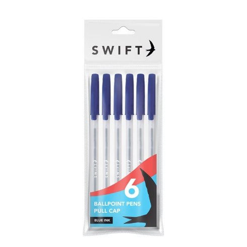 Blue Ballpoint Pens - SWIFT PULL CAP 6 Pack | P3099