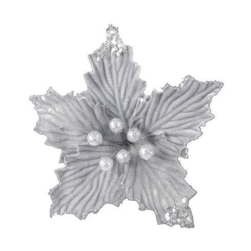 CHRISTMAS POINSETTIA ON CLIP 25CM - SILVER. DP56082