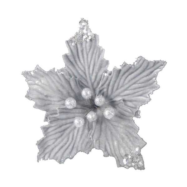 CHRISTMAS POINSETTIA ON CLIP 25CM - SILVER. DP56082