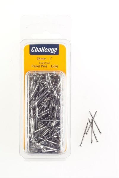 Steel Panel Pins 25mm - Challenge Bright Finish 125g FS40223