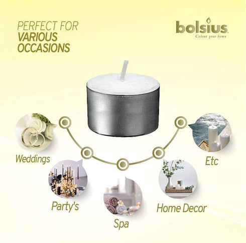 BOLSIUS TEALIGHT CANDLE WHITE 8 HRS PACK OF 50. 103630519700