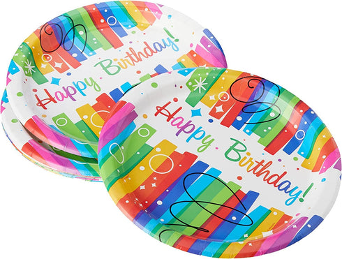 Birthday Party Plates - Rainbow Ribbons 21.9cm Pack of 8