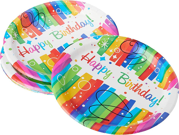 Birthday Party Plates - Rainbow Ribbons 21.9cm Pack of 8