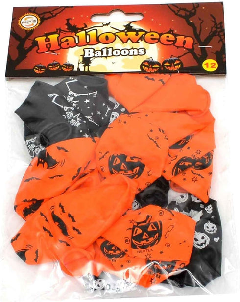 HALLOWEEN SCARY SPOOKY LATEX BALLOONS 12/PK. 215140