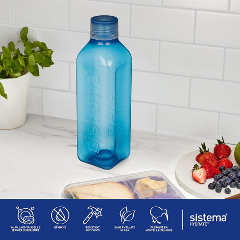 SISTEMA SQUARE ASSORTED COLOUR WATER BOTTLE 725ML. SIS880