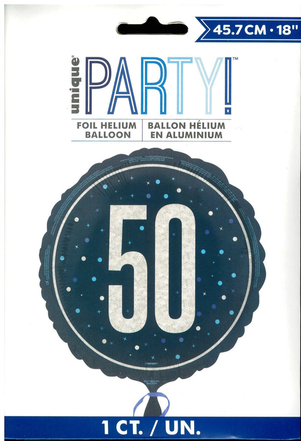 50th Birthday Balloon - Unique Glitz Blue Foil Decoration