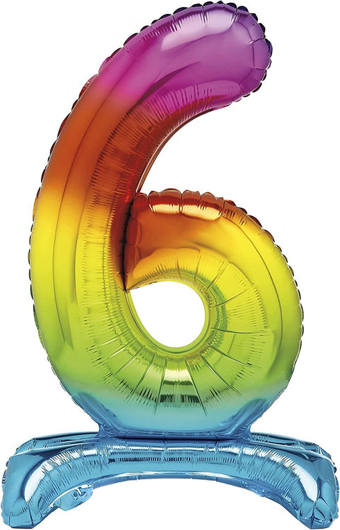 Giant Rainbow Number Balloon - 76cm Foil Number 6 Decoration