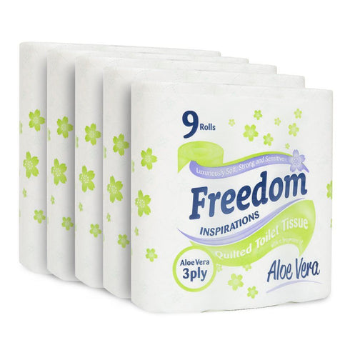 FREEDOM 3 PLY TOILET ROLLS ALOE VERA PACK OF 5 X 9 ROLLS. F0905T3GAVN01 FRT39AV