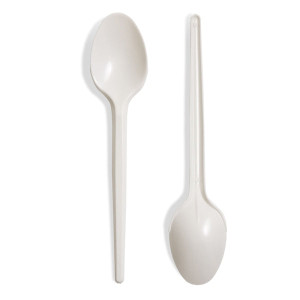 Plastic Dessert Spoons - 100 Pack White Medium Duty