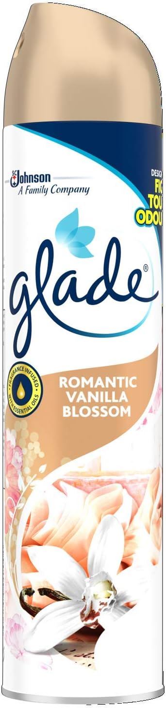 GLADE AIR FRESHENER AEROSOL SPRAY ROMANTIC VANILLA BLOSSOM 300ML. HOGLA093