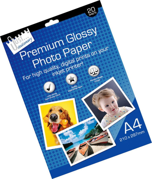 JUST STATIONERY A4 PREMIUM GLOSSY PHOTO PAPER 20/PK. T5906