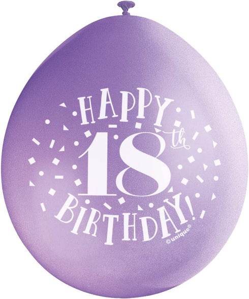 18th Birthday Balloons - Unique Party Happy Latex Pack | UNI56045
