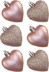 GLITTER / MATT HEART SHAPE CHRISTMAS TREE BAUBLES 50MM 6/PK - PEACH. DP57476