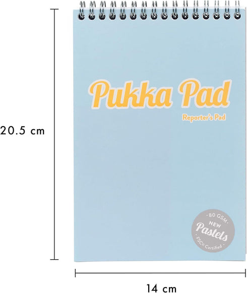 PUKKA PAD PASTEL REPORTER’S PAD ASSORTED SINGLE 80 SHEETS OF 8MM FEINT RULED 80GSM PAPER. 2016-PST