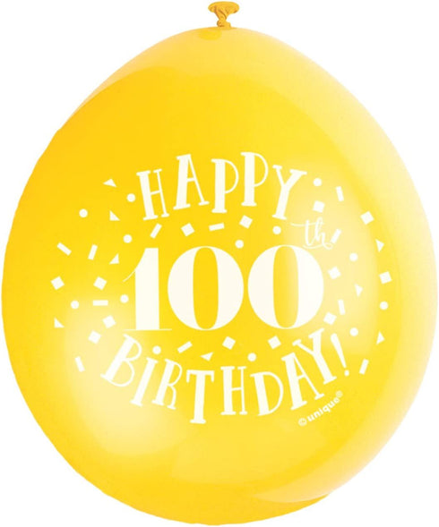 100th Birthday Balloons - Multicolour Latex Pack | UNI56059