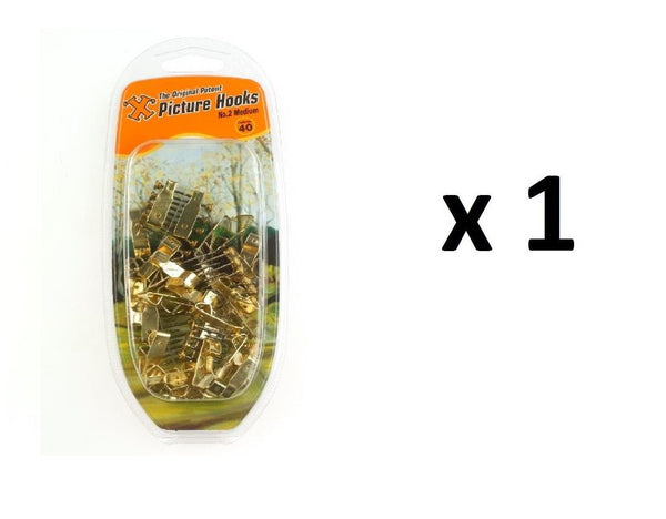 Brassed Picture Hooks - SHAW X NO. 2 Medium Size with Pins 40/PK