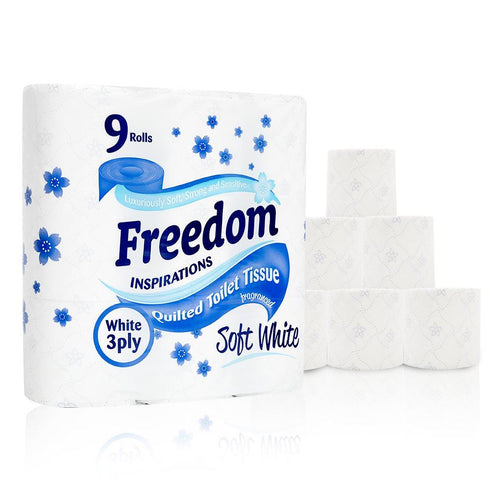 FREEDOM 3 PLY TOILET ROLLS WHITE PACK OF 5 X 9 ROLLS. F0905T3NNON02 FRT39
