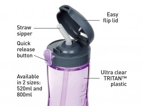 SISTEMA QUICK FLIP TRITAN BOTTLE ASSORTED COLOURS 800 ML. SIS630