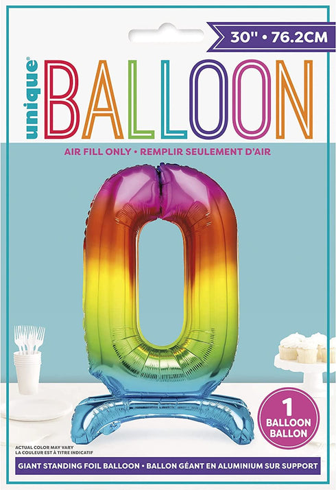 Giant Rainbow Number Balloon - 76cm Foil Number 0 | UNI13260