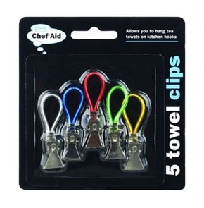 Kitchen Towel Clips - 5 Chef Aid Tea Towel Hooks 10E00999
