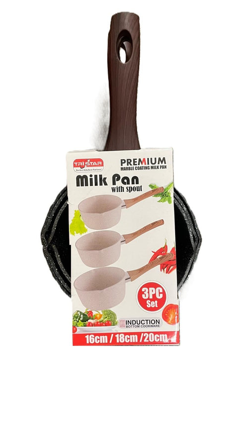 TRISTAR PREMIUM MARBLE COATING MILK PAN SET (16CM / 18CM / 20CM). TS63476