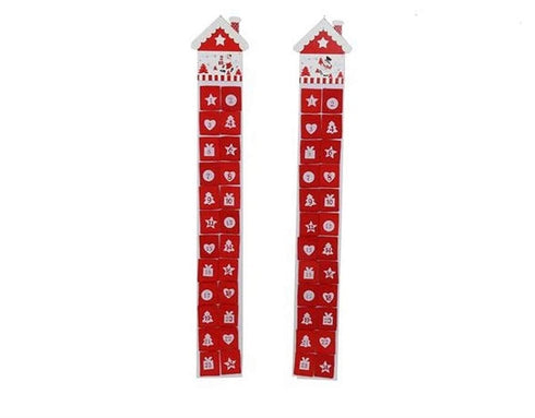 EXTRA LONG CUTE HOUSE RED WHITE FELT ADVENT CALENDAR WITH NUMBERED POCKET CHRISTMAS XMAS DECORATION. XM1944