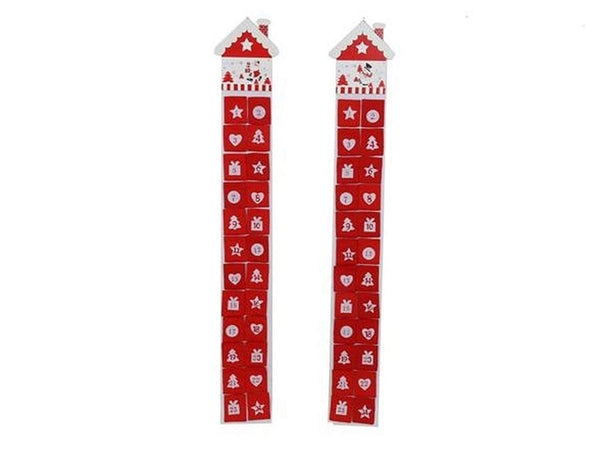 EXTRA LONG CUTE HOUSE RED WHITE FELT ADVENT CALENDAR WITH NUMBERED POCKET CHRISTMAS XMAS DECORATION. XM1944