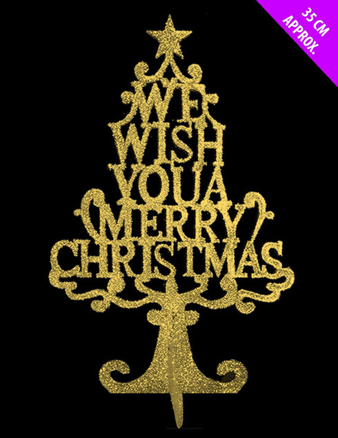 WE WISH YOU MERRY CHRISTMAS GOLD GLITTER 3D WISH TREE ROOM WINDOW TABLE DECORATION. DP54073