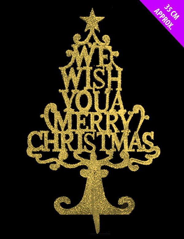 WE WISH YOU MERRY CHRISTMAS GOLD GLITTER 3D WISH TREE ROOM WINDOW TABLE DECORATION. DP54073