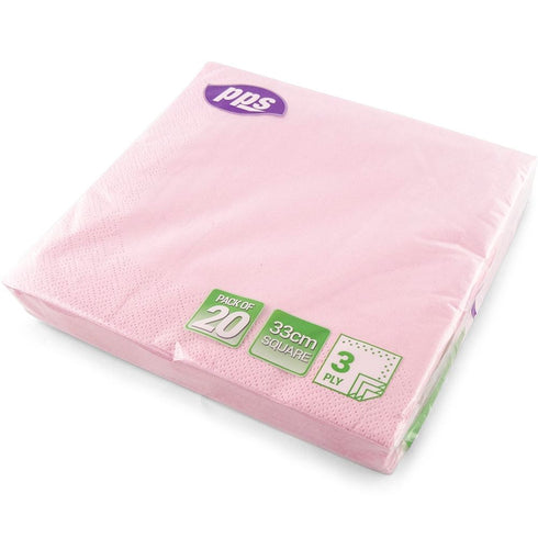 PPS NAPKINS 3 PLY 33CM X 33CM 20/PK - PINK. PPS99106
