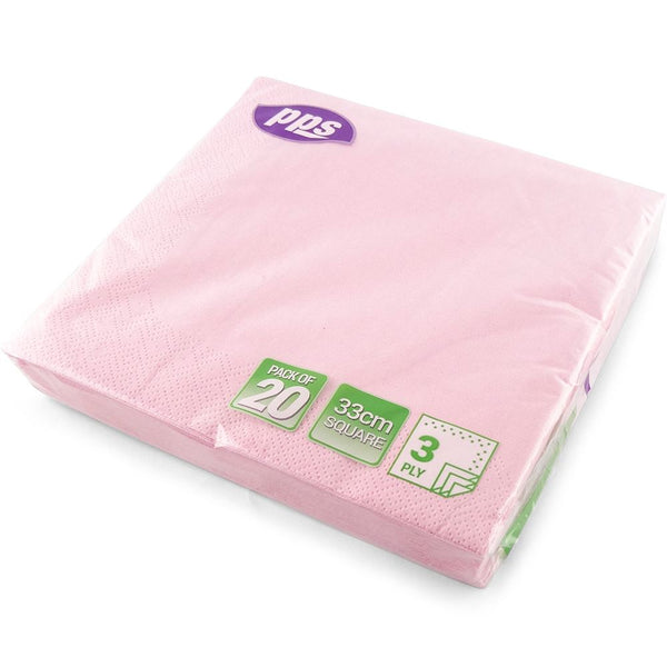 PPS NAPKINS 3 PLY 33CM X 33CM 20/PK - PINK. PPS99106