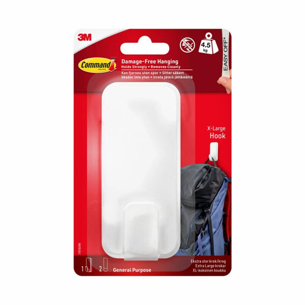 COMMAND 17010UKN X-LARGE WHITE UTILITY HOOK WITH 2 STRIPS. WL4403