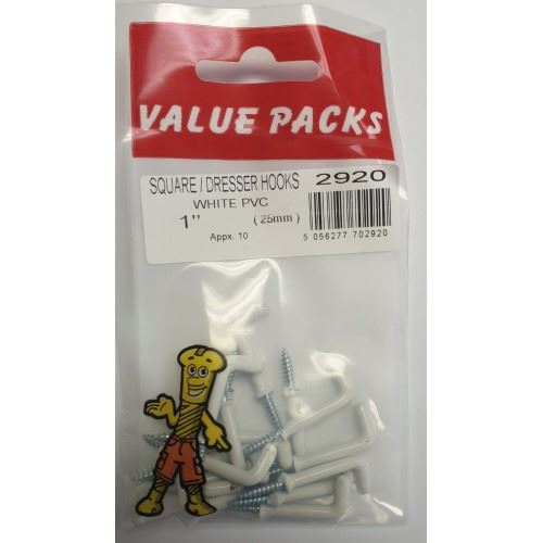 White PVC Dresser Hook - FAST PAK VALUE 2920 10 Pack