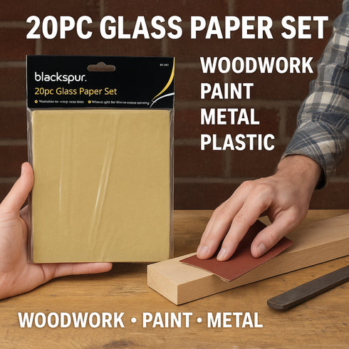Glass Sandpaper Pack - BLACKSPUR Assorted Grits 20 Sheets GP273