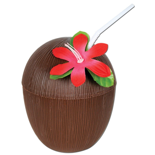 Coconut Cup with Straw - Tropical Party Drinkware X14126