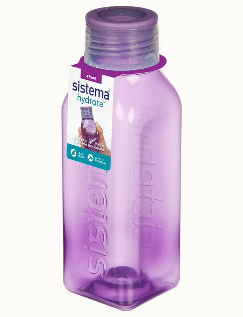 SISTEMA SQUARE ASSORTED COLOUR WATER BOTTLE 475ML. SIS870