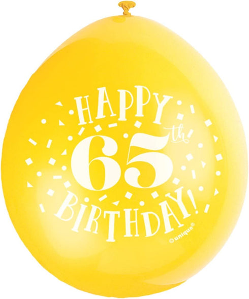 65th Birthday Balloons - Multicolour Latex Pack | UNI56053