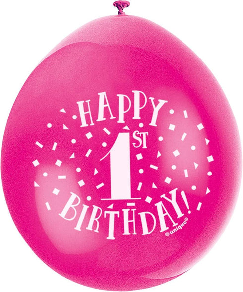 1st Birthday Balloons - UNIQUE PARTY Happy Latex Pack | UNI56033