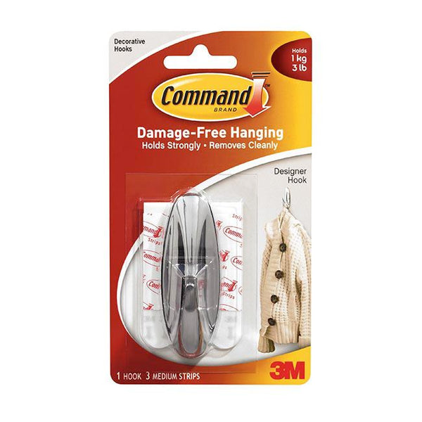 COMMAND DESIGNER MEDIUM HOOK BRUSHED NICKLE CHROME. 17081BNUKN