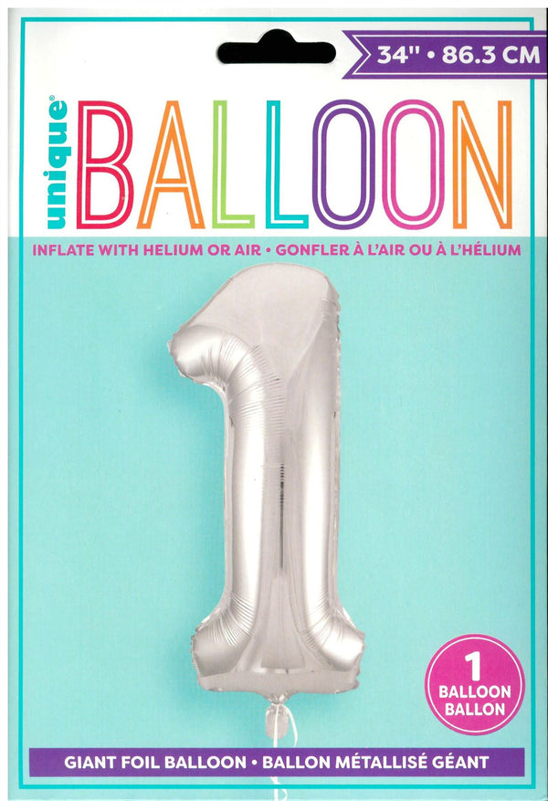 Silver Number 1 Balloon - Perfect for First Birthdays | UNI53821
