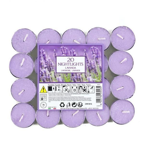 ALADINO NIGHTLIGHTS TEALIGHT CANDLE 7HRS 20/PK - LAVENDER. ALN201213