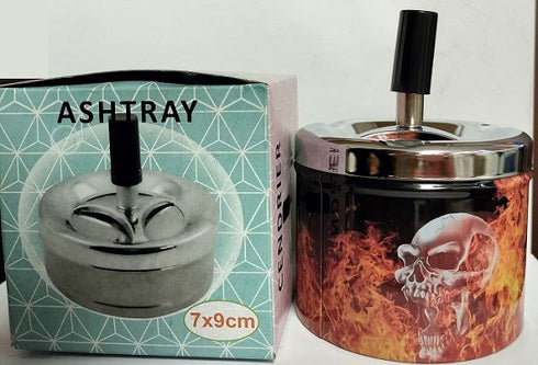 Skeleton Spin Ashtray - Metal Tin Push Down Ashtray JL3293