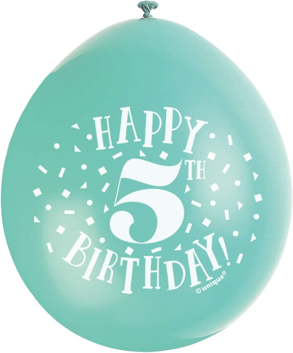 5th Birthday Balloons - Unique Party Happy Latex Multicolour Pack