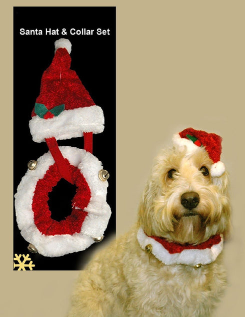 CHRISTMAS FESTIVE PET SANTA HAT BELL COLLAR SET. Z98697 DP54148