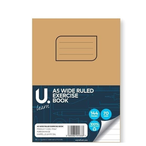 U LEARN A5 WIDE RULED EXERCISE BOOK 70GSM 72 SHEETS. P1047