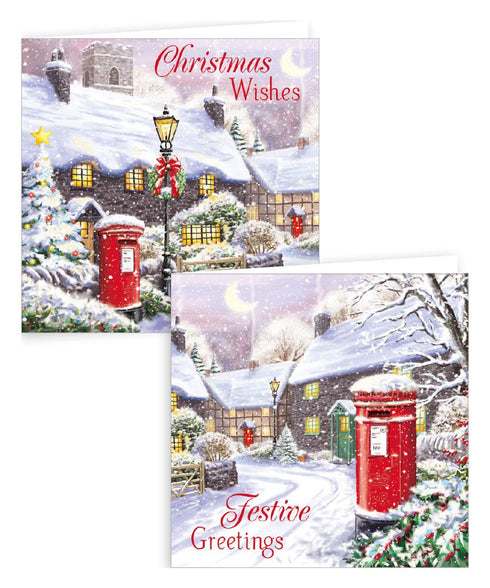 GIFTMAKER VILLAGE SCENE GLITTER GREETINGS CARDS 10/PK. GC808