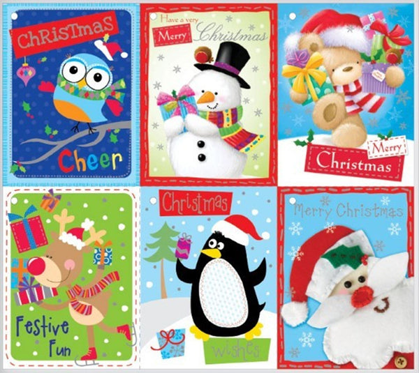 CHRISTMAS XMAS 96 LUXURY GIFT TAGS 6 ASSORTED CUTE DESIGNS WITH STRING. TKID